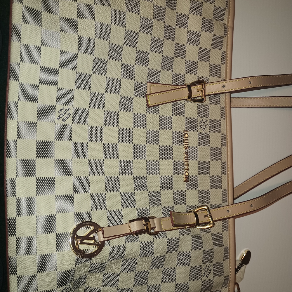 Louis Vuitton Checkered Tote in Cream and Gray